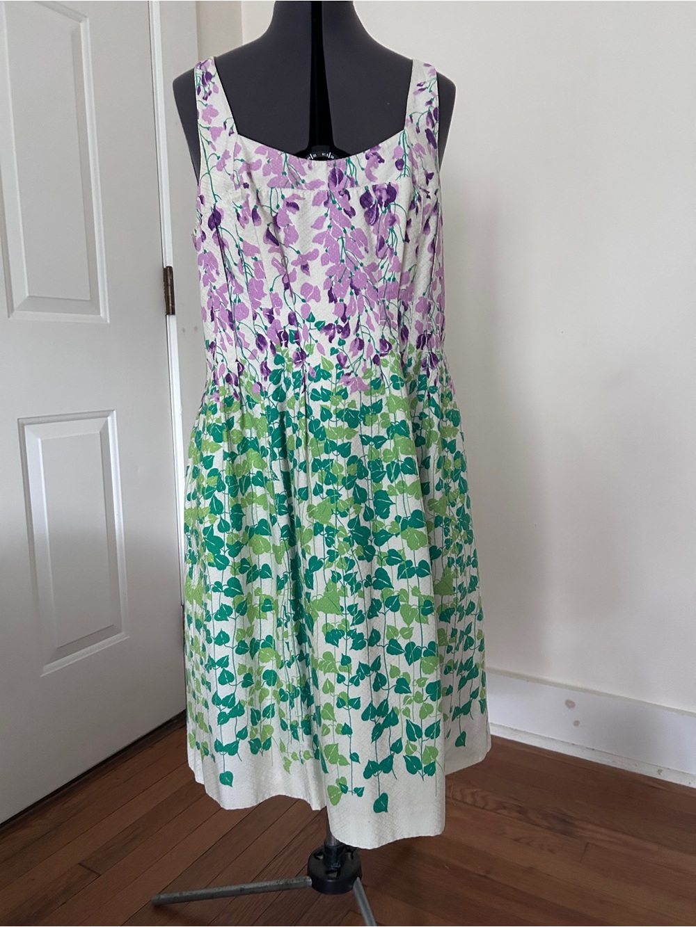 Maeve Anthropologie Wisteria Cotton Sleeveless Dress in Purple and Green
